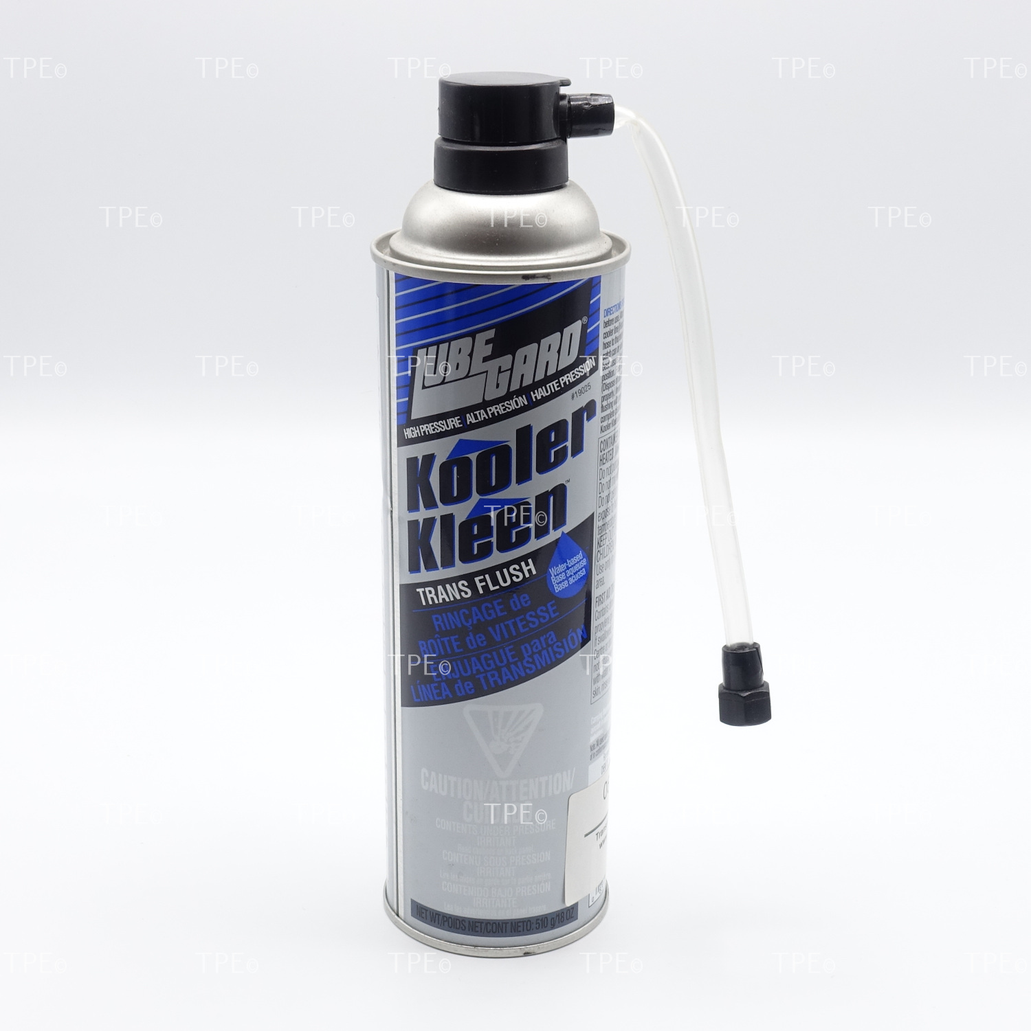08.LU.19025 DESCRIPTION
LUBEGARD Kooler Kleen High Pressure Trans Flush (Water Based Formula) works like a fire hose, jettisoning away grease, dirt, sludge, and metal shavings that contaminate transmissions. And it inhibits their return! It’s all about the high pressure dispensing and proprietary formula that contains no CFC’s or chlorinated solvents. For those who prefer water based cleansers, this is your Trans Flush!

BENEFITS
• High pressure water based formula physically removes contaminants from transmission cooler lines
• Flushes out grease, dirt, sludge and metal shavings
• Inhibits the return of foreign deposits including rust
• Prevents contamination of new or rebuilt units
• Prevents costly comebacks
• Leaves no soapy residue
• Contains no CFC’s or chlorinated solvents
• OEM and large rebuilder approved
• Ideal for those that do not have a dedicated flushing machine
• Standard 5/16″ fitting
• Reduces warranty claims